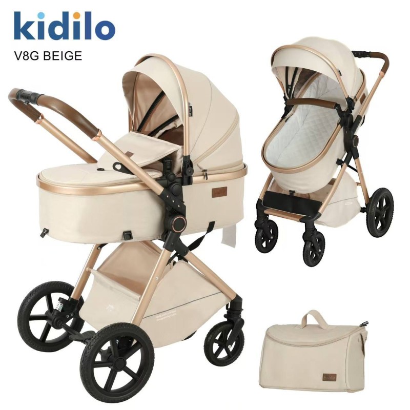 Poussette Landau Kidilo V8 G – 2-en-1 Confortable et Pratique