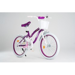 Vélo Enfant 12 / 16 / 20 Pouces – Cadre Acier, Pneus Blancs 2.125 (Bleu ou Violet)