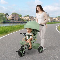 Tricycle Enfant Évolutif avec Canopy et Poignée Parentale