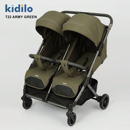 Poussette Double pour Jumeaux Kidilo T22 Pliable – Dossier Réglable – Dès la Naissance jusqu'à 20 kg