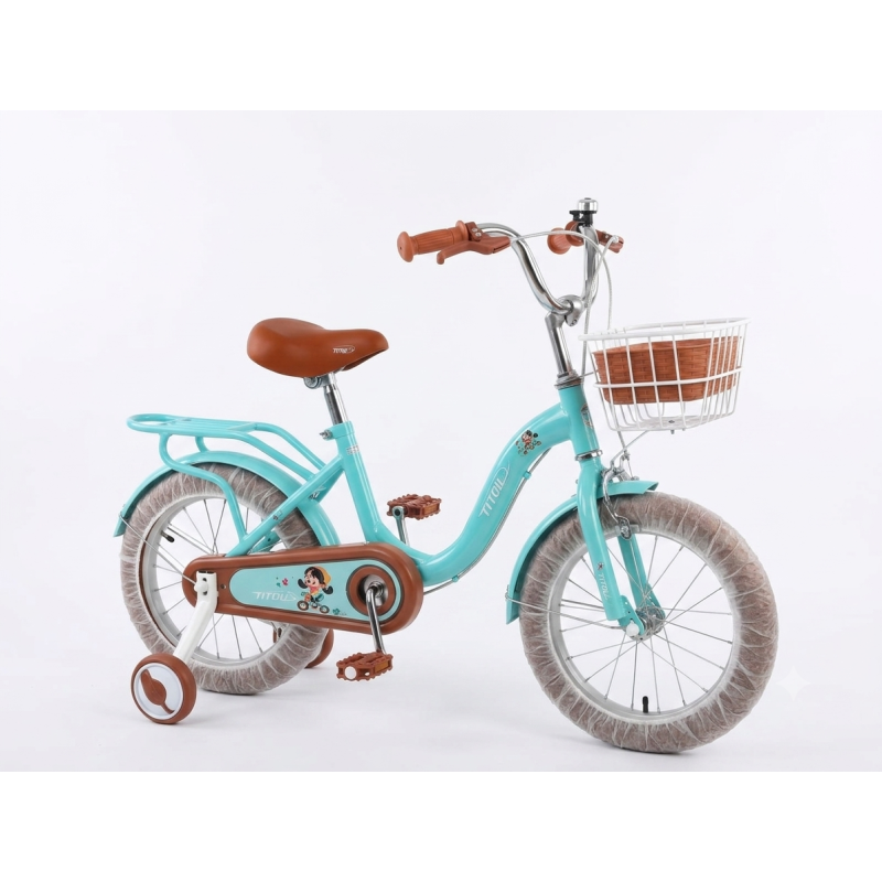Vélo Enfant  16 Pouces avec Roues Stabilisatrices et Panier – Bleu Turquoise ou Rose