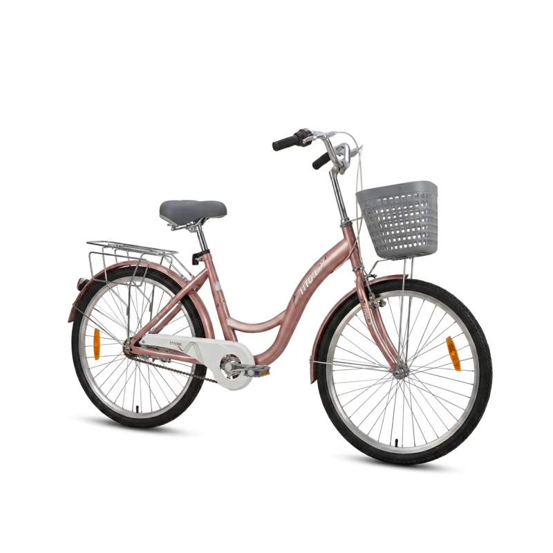 Vélo de Ville 24 / 26  Pouces avec Panier et Porte-Bagages – Rose