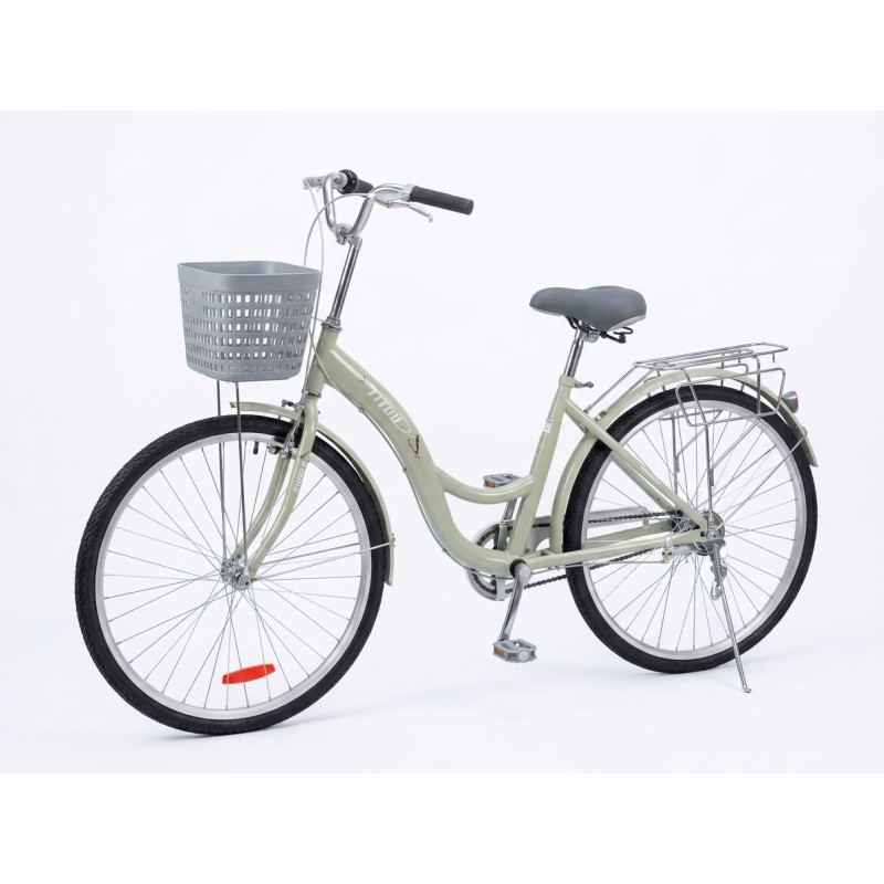 Vélo de Ville 24/26  Pouces avec Panier et Porte-Bagages –vert