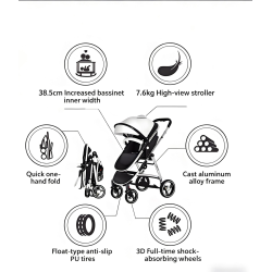 Poussette Landau Réversible 2 en 1 Bébé – Haute et Pliable